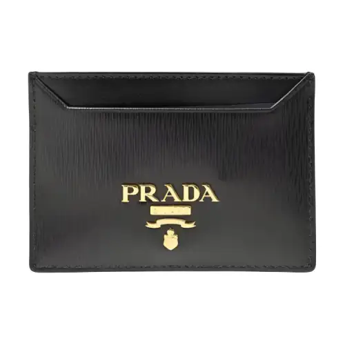 PRADA Leather Card Holder Women's Black