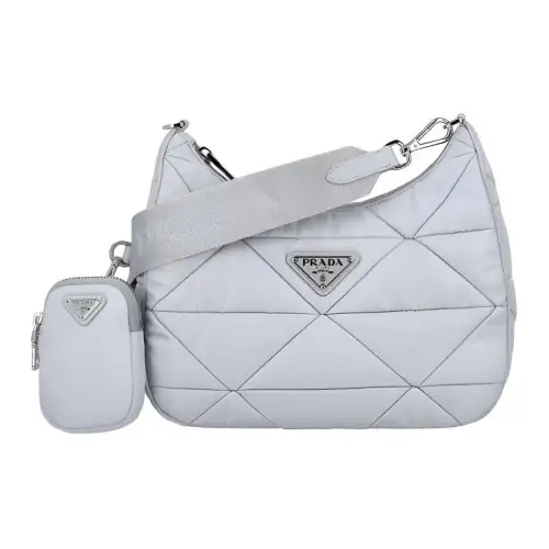 PRADA Re Nylon Zip Closure Nylon Shoulder Bag Unisex Silver