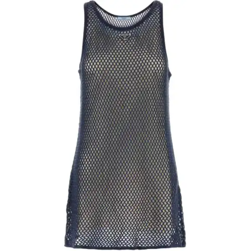 PRADA Logo Plaque Sleeveless Mini Dress