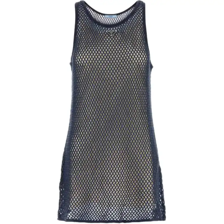 PRADA Logo Plaque Sleeveless Mini Dress