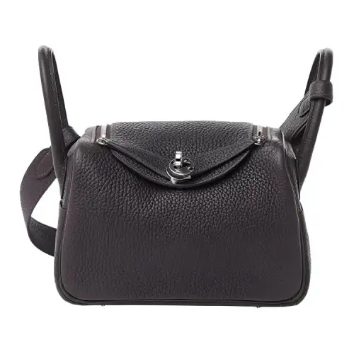 HERMES Lindy Taurillon Clemence Cow Leather Handbags 19 Women's 46 Ebene Ebony