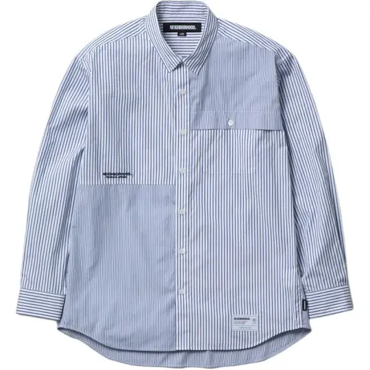 Neighborhood striped-pattern logo-patch shirt