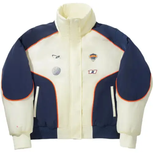 Li Ning Puffer Jackets Women's Mother Of Pearl White/Dark Navy Blue Stand Collar Moderate