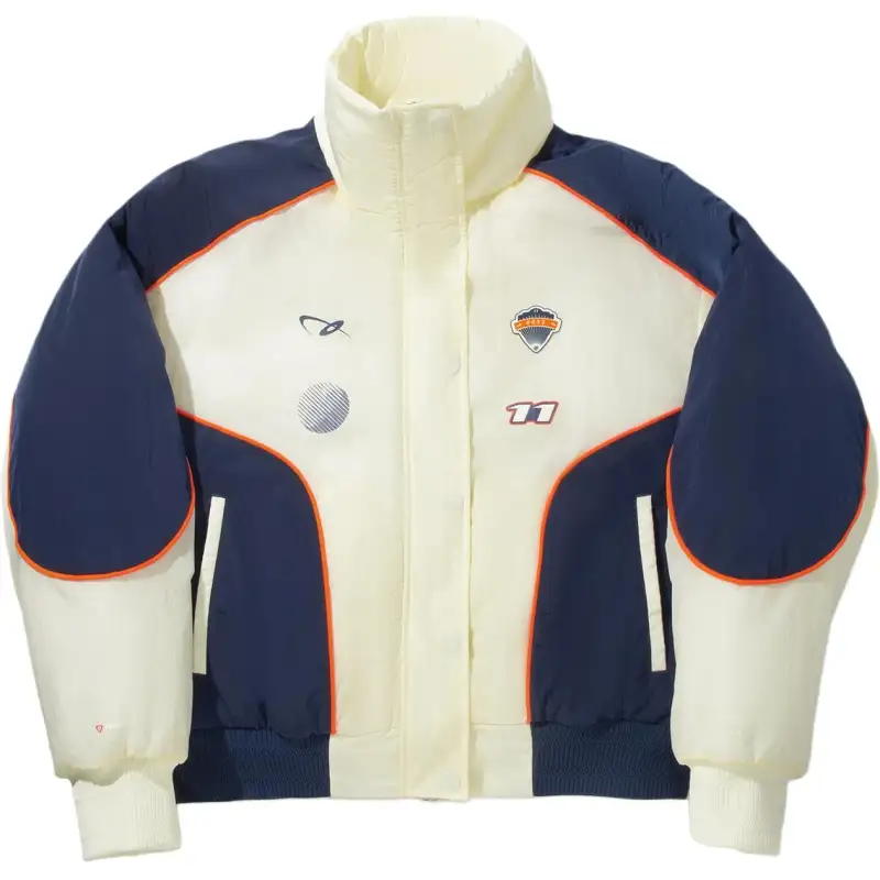 Li Ning Puffer Jackets Women's Mother Of Pearl White/Dark Navy Blue Stand Collar Moderate