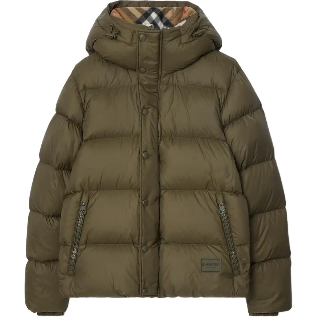 Burberry Down Jackets Men's Army Green Hooded Moderate