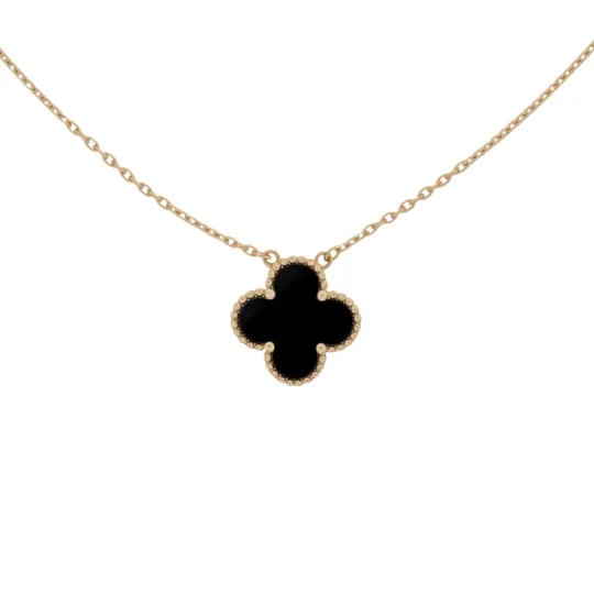Van Cleef & Arpels Pre Owned 2005 2020 18K Yellow Gold And Onyx Vintage Alhambra Pendant Necklace