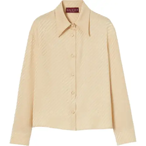 GUCCI Shirts Women's Light Beige Pointed Collar Moderate