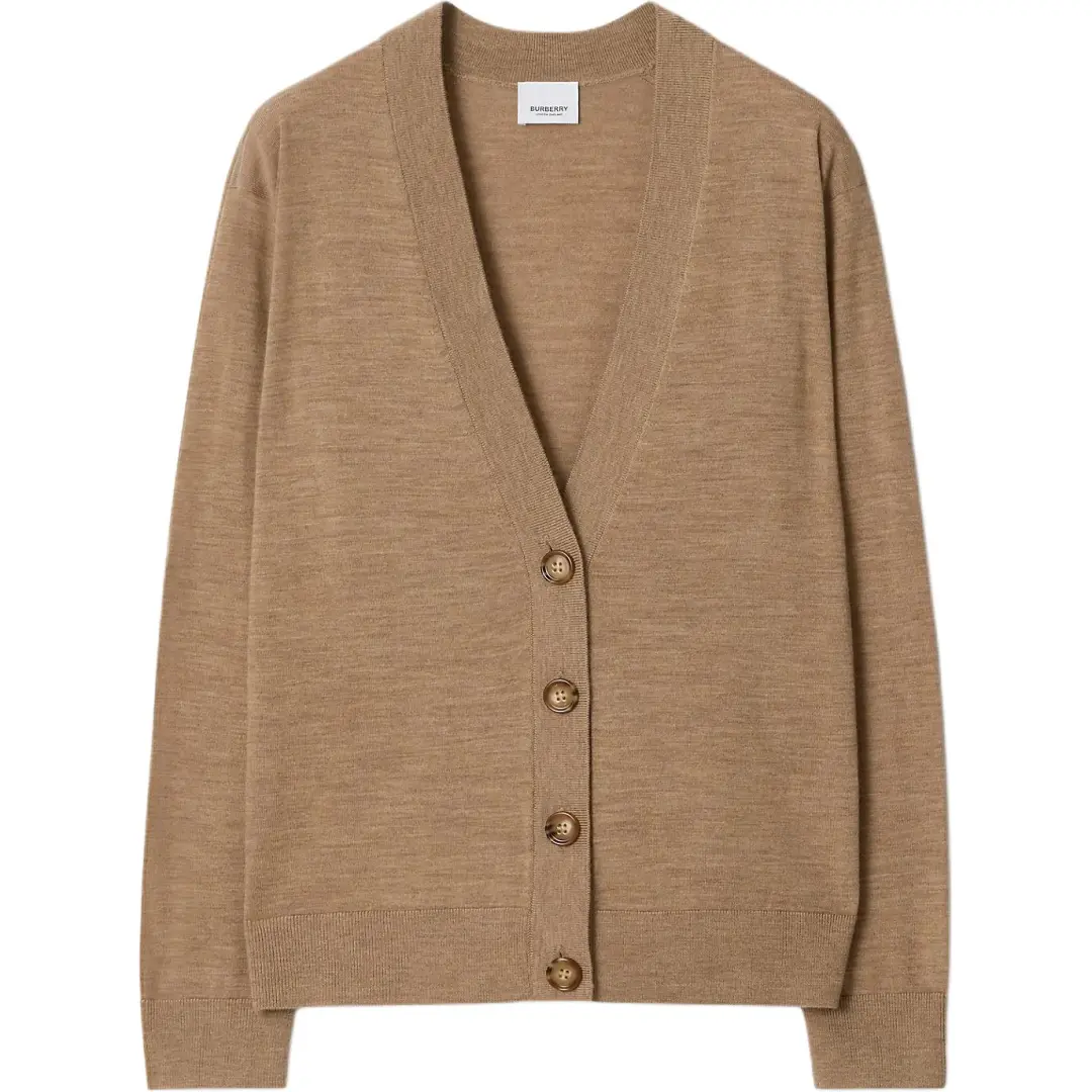 Burberry Sweaters Women's Khaki V Neck Moderate Cardigan