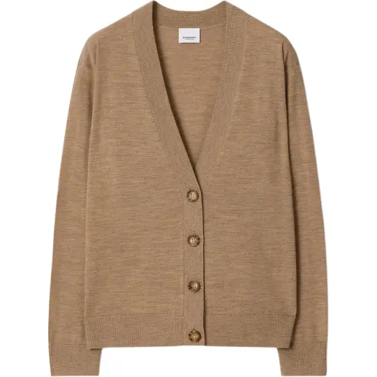 Burberry Sweaters Women's Khaki V Neck Moderate Cardigan