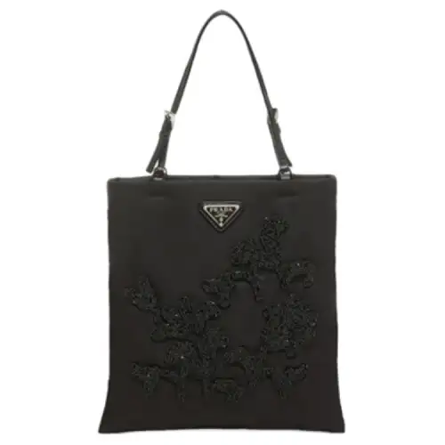 PRADA Zip Closure Leather, Nylon Shoulder Bag Women's Black