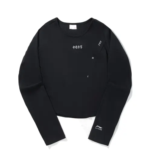 Li Ning T Shirts Women's Caviar Black Crew Neck Moderate