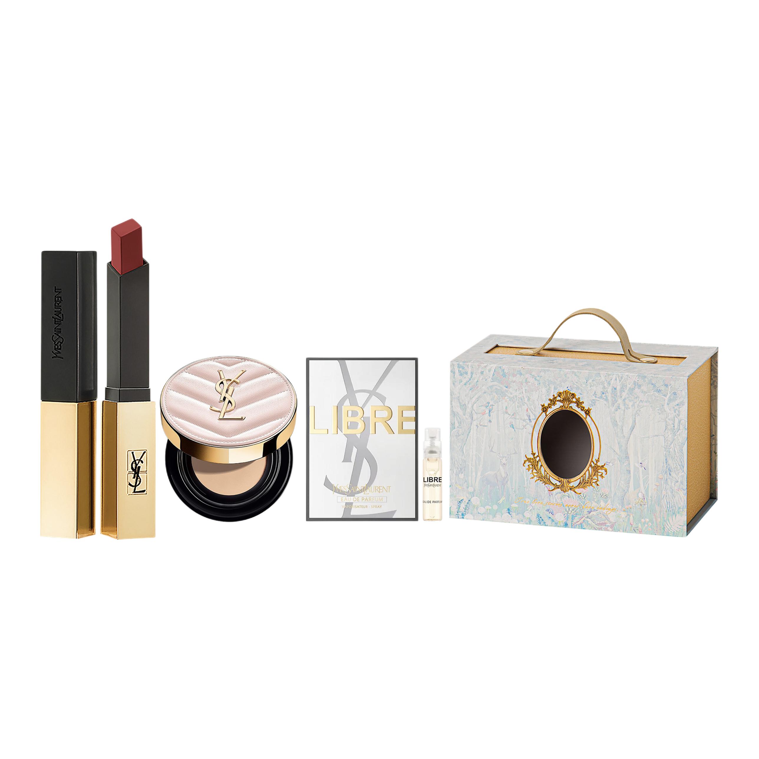 YSL, lipstick, makeup primer, fashionable set, velvet matte gift box, light luxury style, 3 piece set, Birthday gift