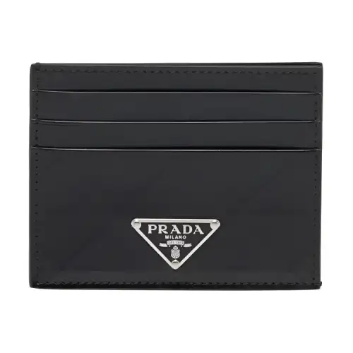 PRADA Leather Card Holder Men's Black