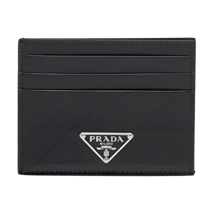 PRADA Leather Card Holder Men's Black