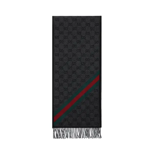 GUCCI Wool Knit Scarves Unisex Black Gray