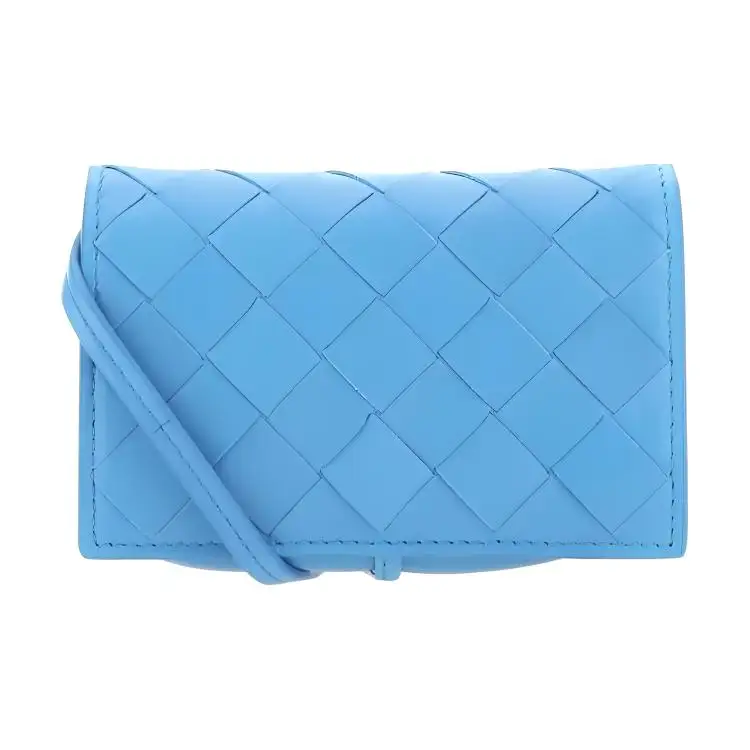 Bottega Veneta Leather Clutch Wallet Unisex Light Blue