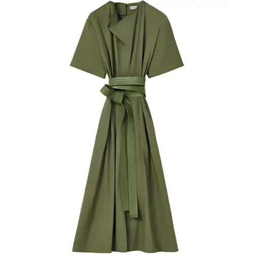 LOEWE Short Sleeved Dresses Women's Green Boat Neck Mid Length