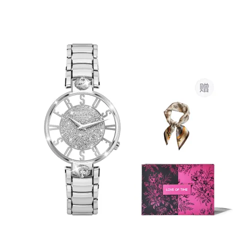 VERSUS Versace Versace hollow starry sky, diamonds and five-pointed star watch, quartz movement, stainless steel strap, silver dial, women's watch, purple rose gift box + silk scarf, light luxury couple watch