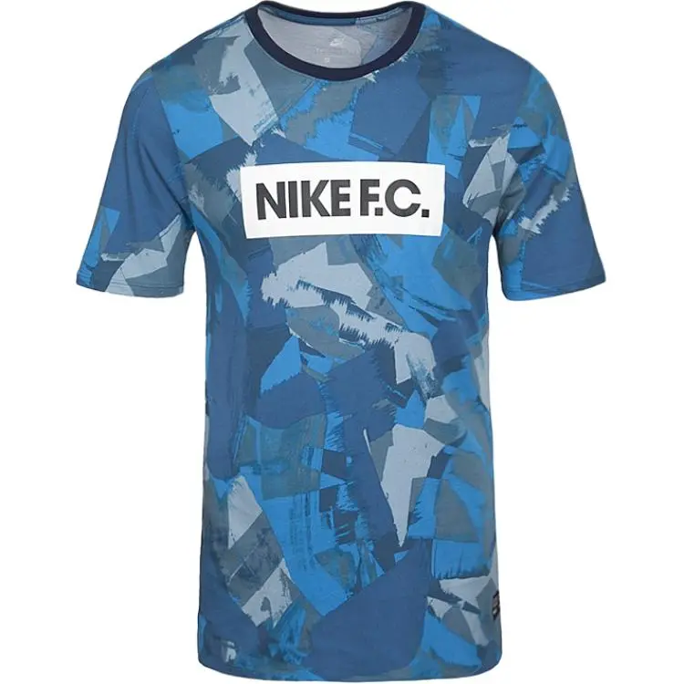 Nike FC T-Shirts Men's Blue Crew Neck Moderate