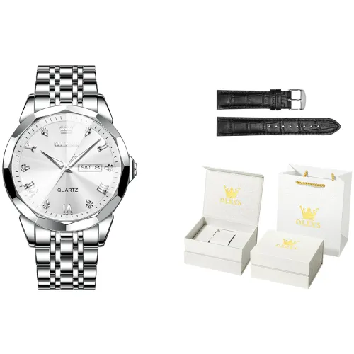 OLEVS Quartz Movement Stainless Steel Watchband Watch Men's Watches White Dial