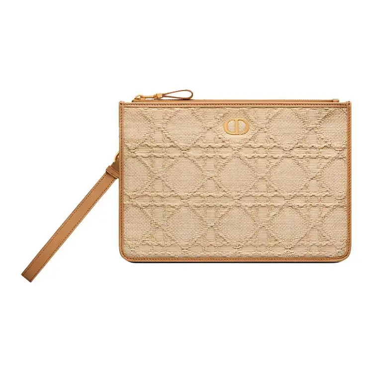 DIOR Raffia Clutch Medium Women's Light Brown