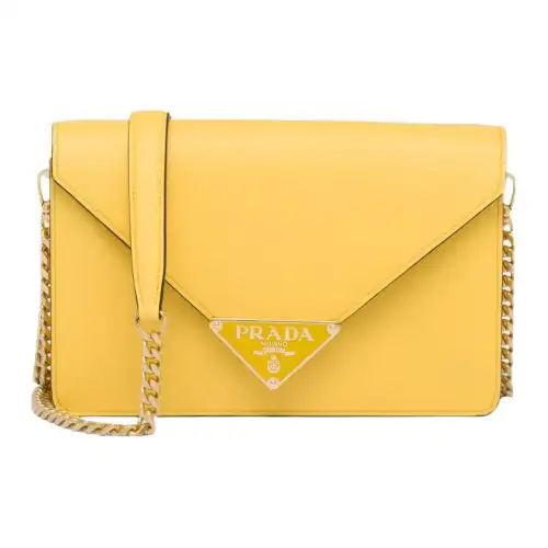 PRADA Saffiano Leather Shoulder Bag Women's Yellow