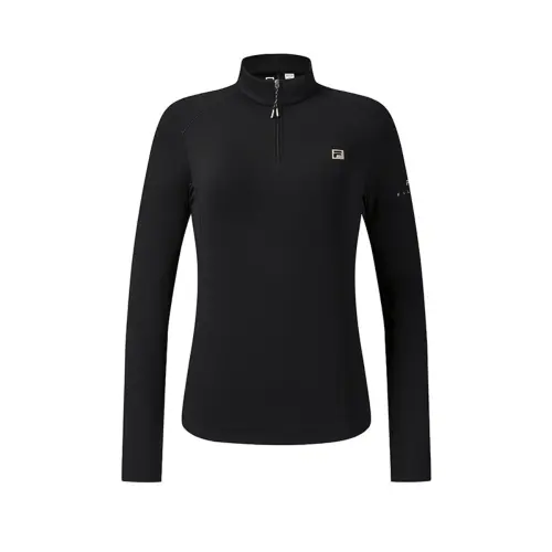 FILA Fitness T Shirts Women's Pitch Black Stand Collar Moderate