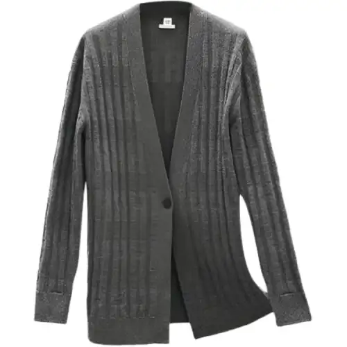 HERMES Sweaters Women's Gray V Neck Moderate Cardigan