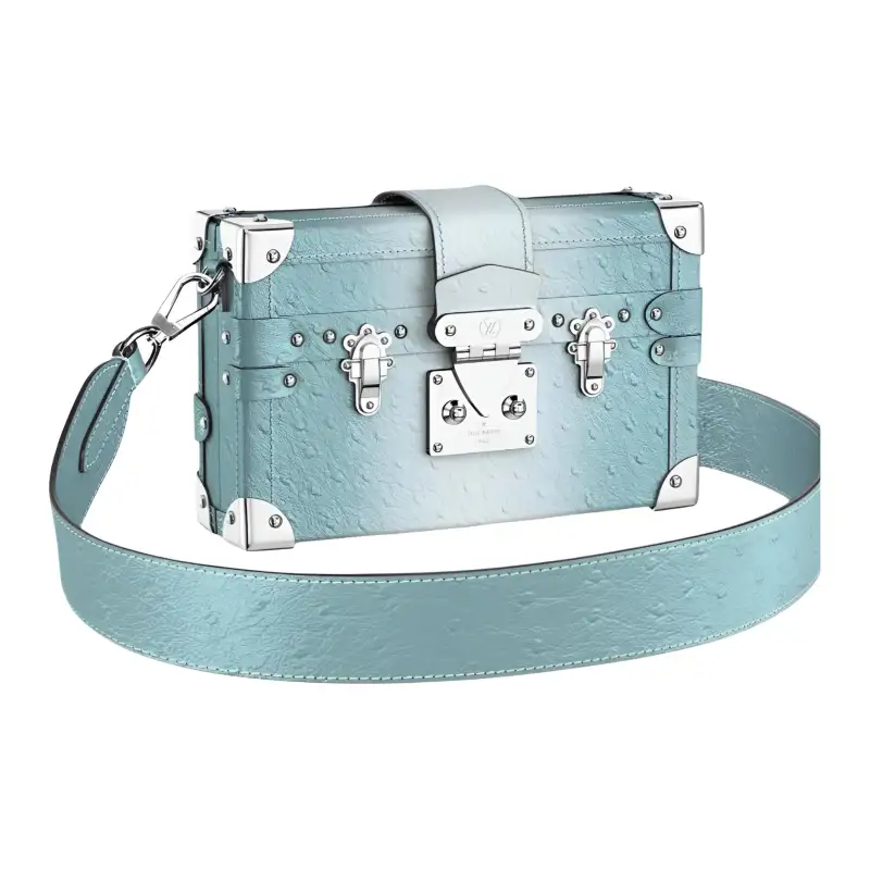 LOUIS VUITTON PETITE MALLE Ostrich Leather Crossbody Bag, Shoulder Bag Women's Light Blue