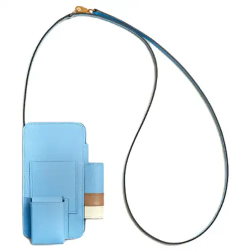 HERMES Hermèsway Epsom Calfskin Cell Phone Pouch Women's Sky Blue