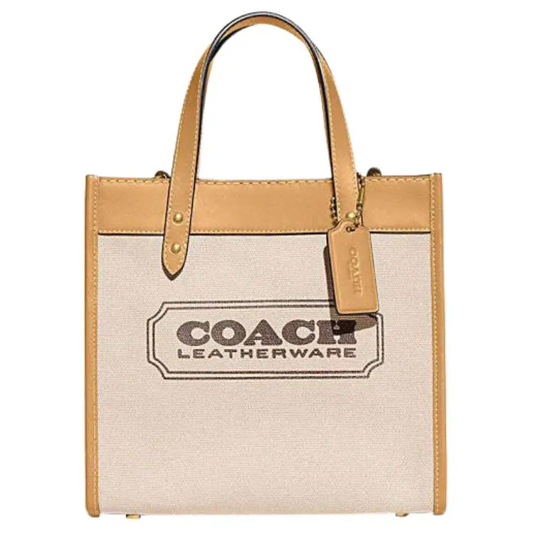 COACH Field Fabric With Cow Leather Tote Bag, Shopping Bag, Crossbody Bag, Shoulder Bag Small Women's Khaki Multicolor