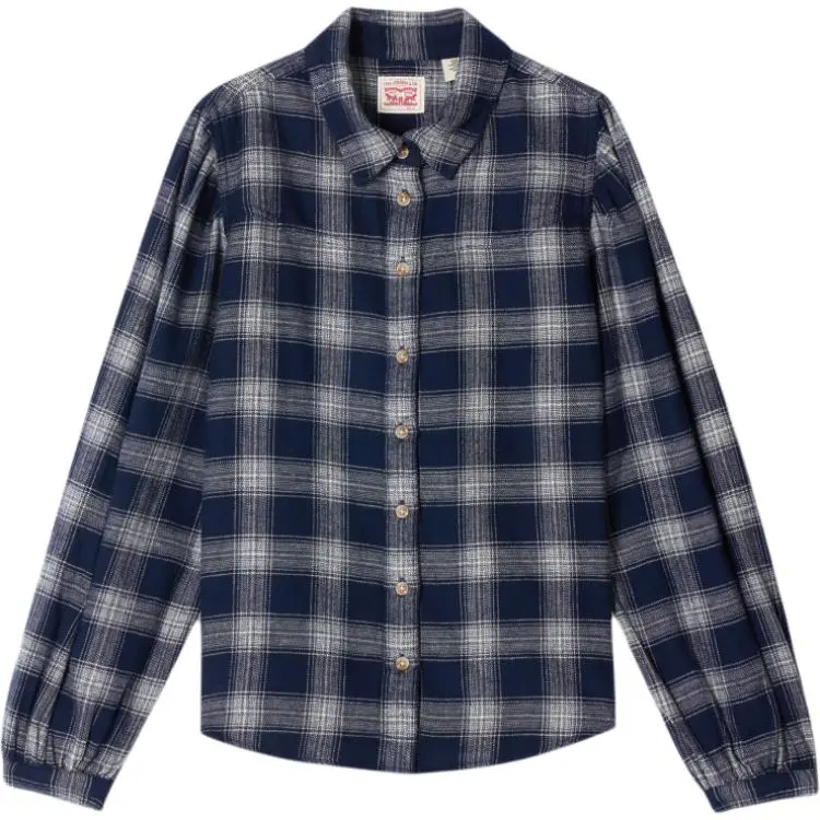 Levi's Shirts Women's Blue White Stripes Lapel Moderate