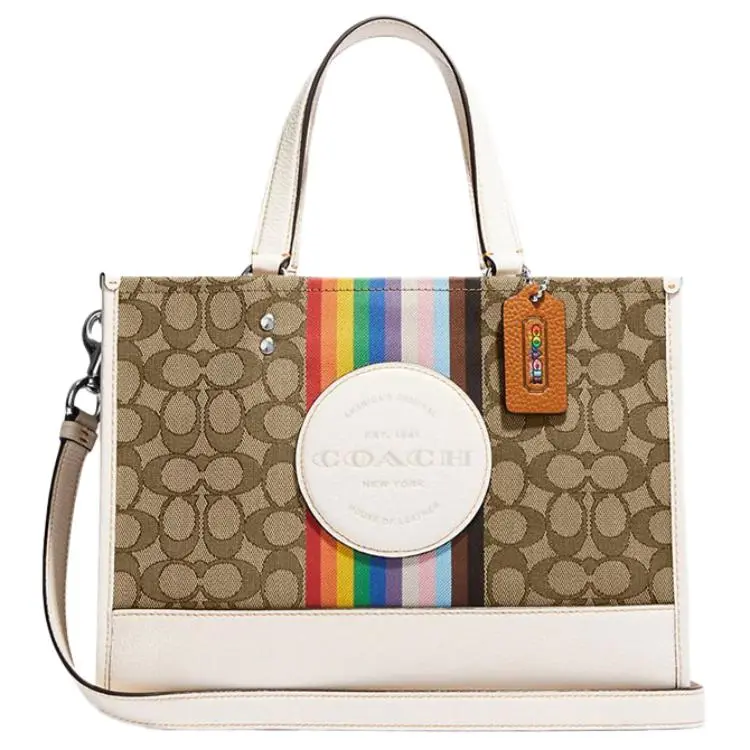 COACH Fabric With Leather Tote Bag, Shopping Bag, Tote, One Shoulder Handbag Large Women's Brown & White