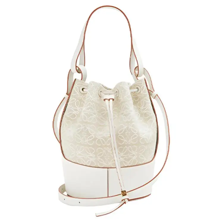 LOEWE Balloon Jacquard Fabric With Calfskin Shoulder Bag, Crossbody Bag, Bucket Bag, Handbag Women's Ecru/Soft White