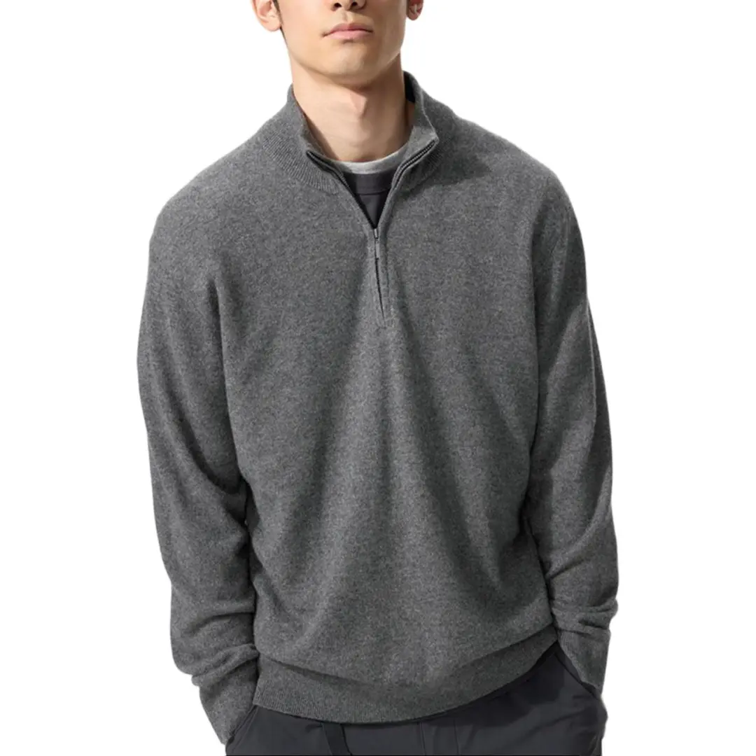 UNIQLO Cashmere Sweaters Unisex Asphalt Gray Stand Collar Moderate