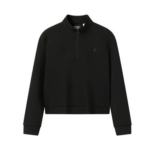 FILA WHITE Sweatshirts Women's Jet Black Stand Collar Moderate Regular