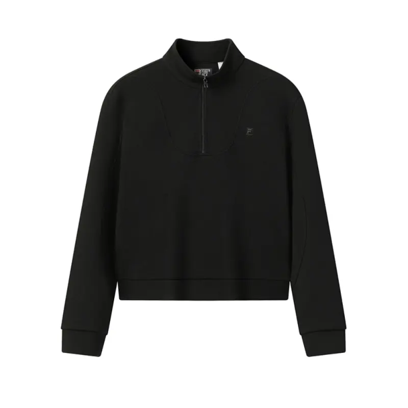 FILA WHITE Sweatshirts Women's Jet Black Stand Collar Moderate Regular