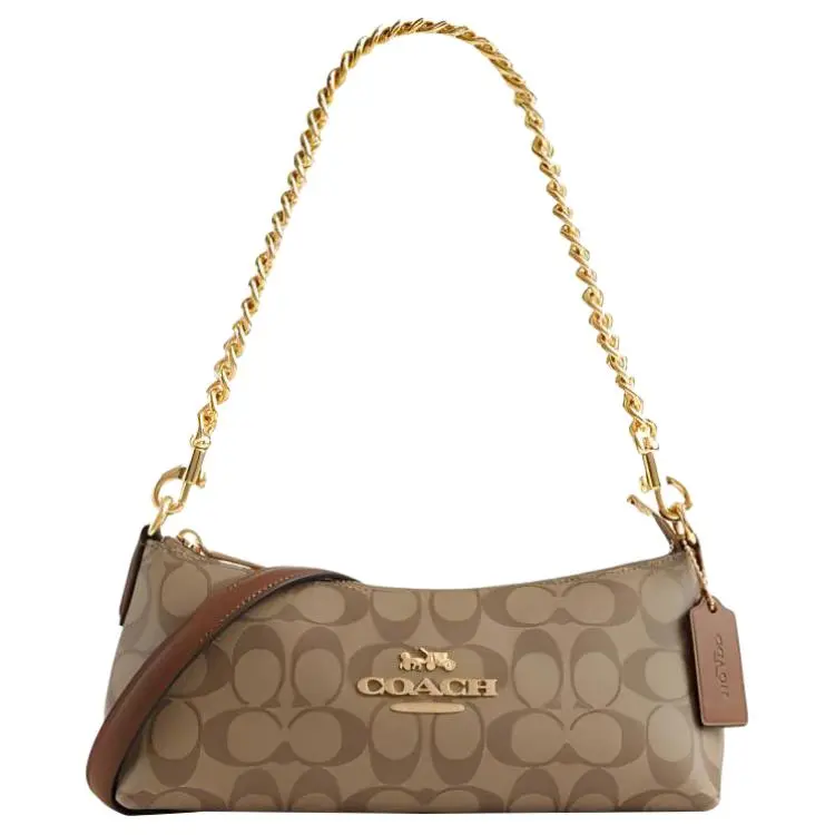 COACH Charlotte Leather Baguette Bag, One Shoulder Handbag Medium Women's Brown