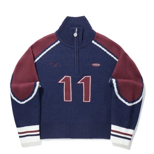 Li Ning Knitwear Women's Deep Navy Blue/Rich Wine Red/Mother Of Pearl White Stand Collar Moderate
