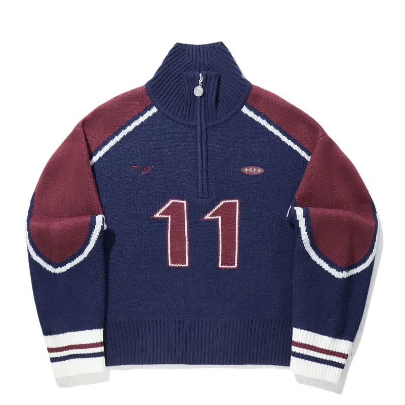 Li Ning Knitwear Women's Deep Navy Blue/Rich Wine Red/Mother Of Pearl White Stand Collar Moderate