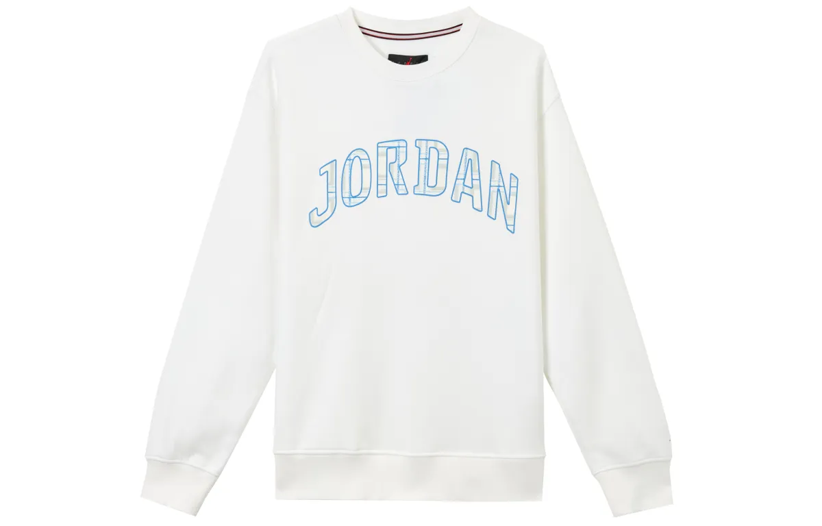 Jordan ESSENTIALS Letter Print Design Fleece Lined Crew Neck Sports Long Sleeved Sweatshirt Men's White
