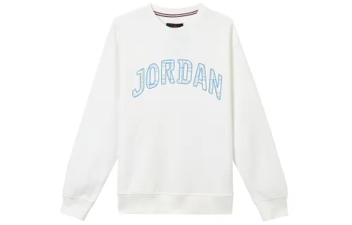 Jordan ESSENTIALS Letter Print Design Fleece Lined Crew Neck Sports Long Sleeved Sweatshirt Men's White