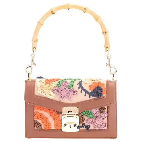 MIU MIU Leather With Cotton Handbag Women's Brown
