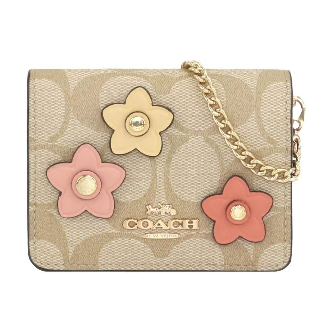 COACH Chain Cow Leather Wallets Mini Women's Khaki