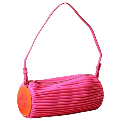 LOEWE Pleated Napa And Acetate Sheepskin One Shoulder Wrist Clutch Women's Neon Pink