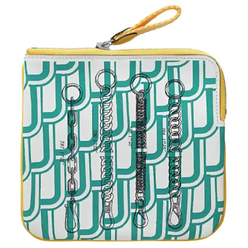 HERMES Carre Pocket Calfskin Clutch Women's Verona Green/Northern Blue