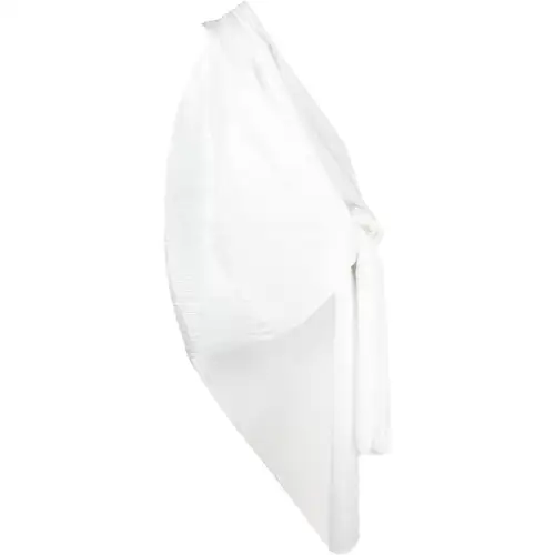 PLEATS PLEASE ISSEY MIYAKE Solid color V-neck pleated asymmetric hem chiffon shirt for women, white