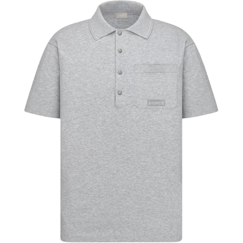 DIOR Polo Shirts Men's Gray Polo Collar Moderate Straight Fit