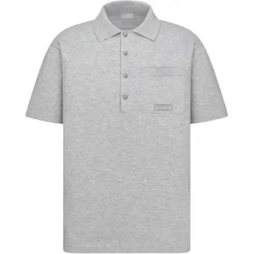DIOR Polo Shirts Men's Gray Polo Collar Moderate Straight Fit