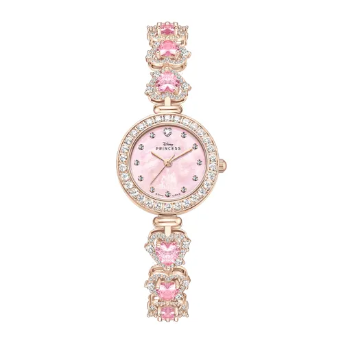 Disney Disney, genuine design cute stone inlay, nail sequins, quartz bracelet, ecological copper watch strap, women's watch, fuchsia dial, gift box, high-quality style, quartz mechanism